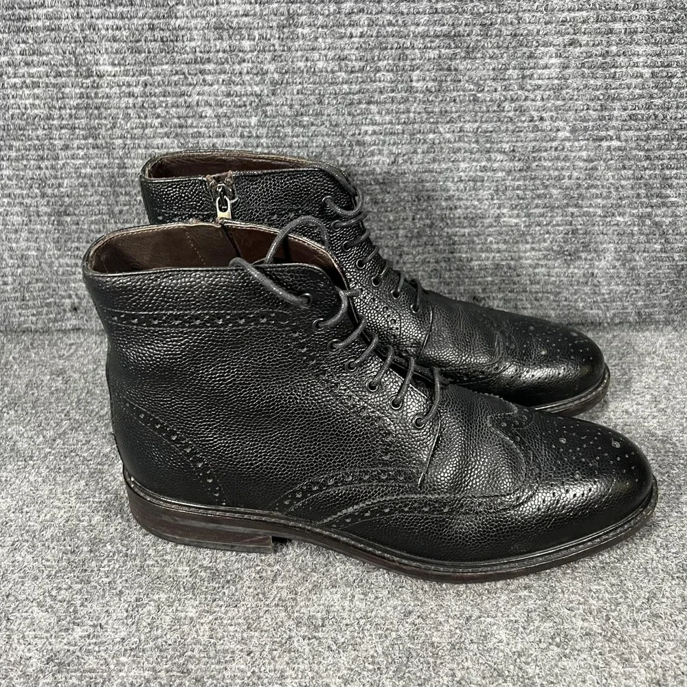 Massimo Dutti Boots Mens Size 44 Black Leather‎ Brogue Zip Combat 7006/322/800
